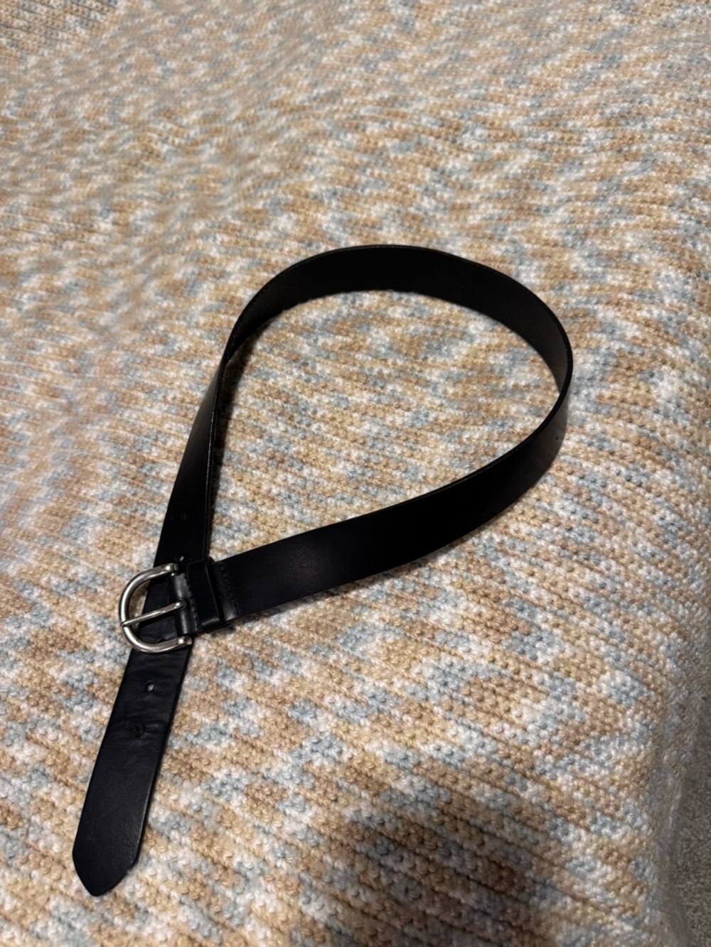 Classic Black Leather Belt with Silver Buckle